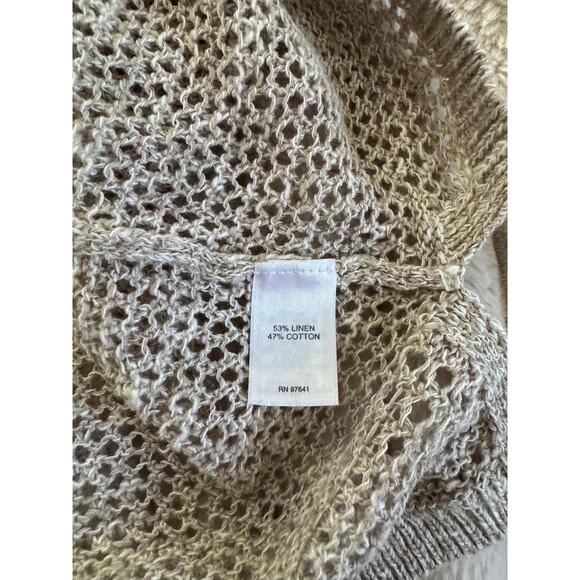 J Jill Sweater Womens Medium Beige Linen Blend Knit Open Knit Lagenlook Coastal - Picture 7 of 9